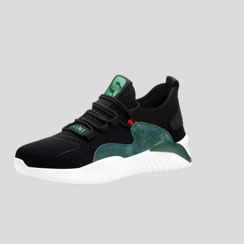 Celonox Black Knit & Green Suede Slip-On Runners